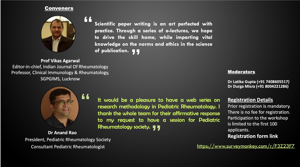IJRheum's tweet image. The IJR invites #e-participation for #Scientific #Writing &amp;amp; #Publication #Workshop from 30th June- 28th July, 2020. 

Limited slots for workshop. ow.ly/yEB750AikGs
registration link ow.ly/rzwG50AikPi