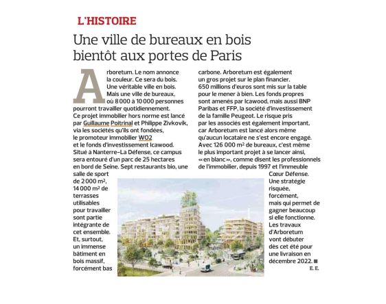 WO2immo's tweet photo. "Une ville de bureaux en #bois bientôt aux Portes de Paris" Le lancement d'#Arboretum à lire dans @Le_Figaro @eegloff https://t.co/2hKTeG96Nn
