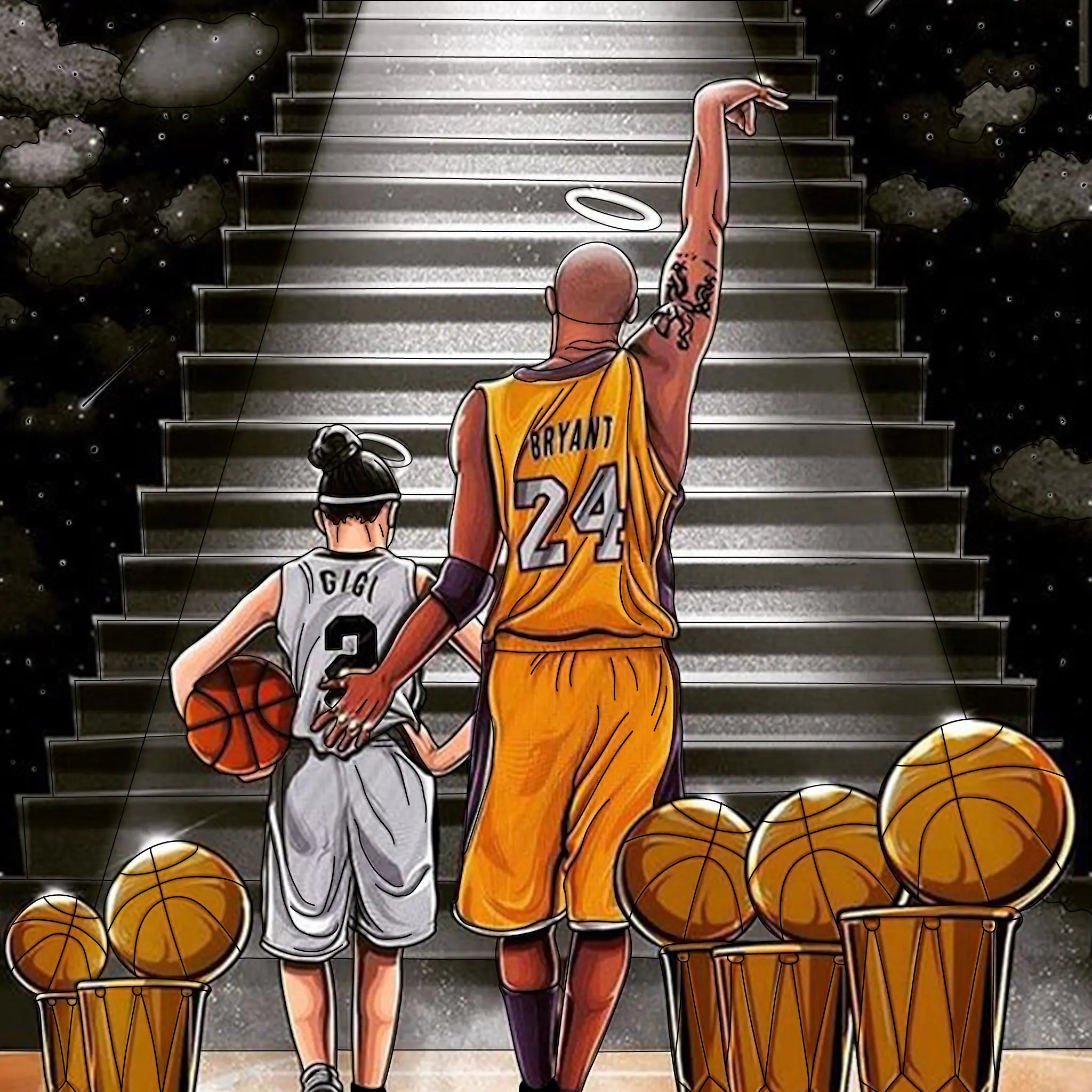 Kobe Bryant Art с чемпионским Кубком