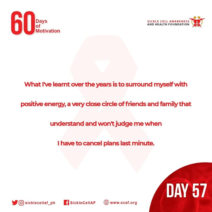 SickleCellAF_Ph's tweet photo. 60 Days Of Motivation| Day 57
Surround yourself with people of positive energy and strength, people that won't take advantage of you or Judge you.
#60DaysOfMotivation #RedCellSeries https://t.co/dOAhgjWo4t