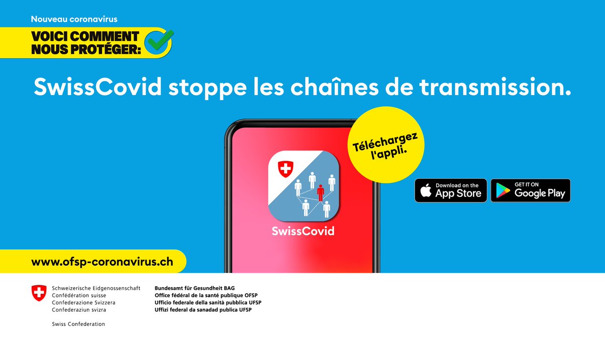 Avez-vous déjà téléchargé l'application <a href="/SwissCovid/">SwissCovid</a>? La CRS estime que l’application SwissCovid est un outil important pour endiguer la pandémie. redcross.ch/fr/coronavirus…
<a href="/BAG_OFSP_UFSP/">BAG – OFSP – UFSP</a>

🍏: apps.apple.com/ch/app/id15092…
🤖: play.google.com/store/apps/det…