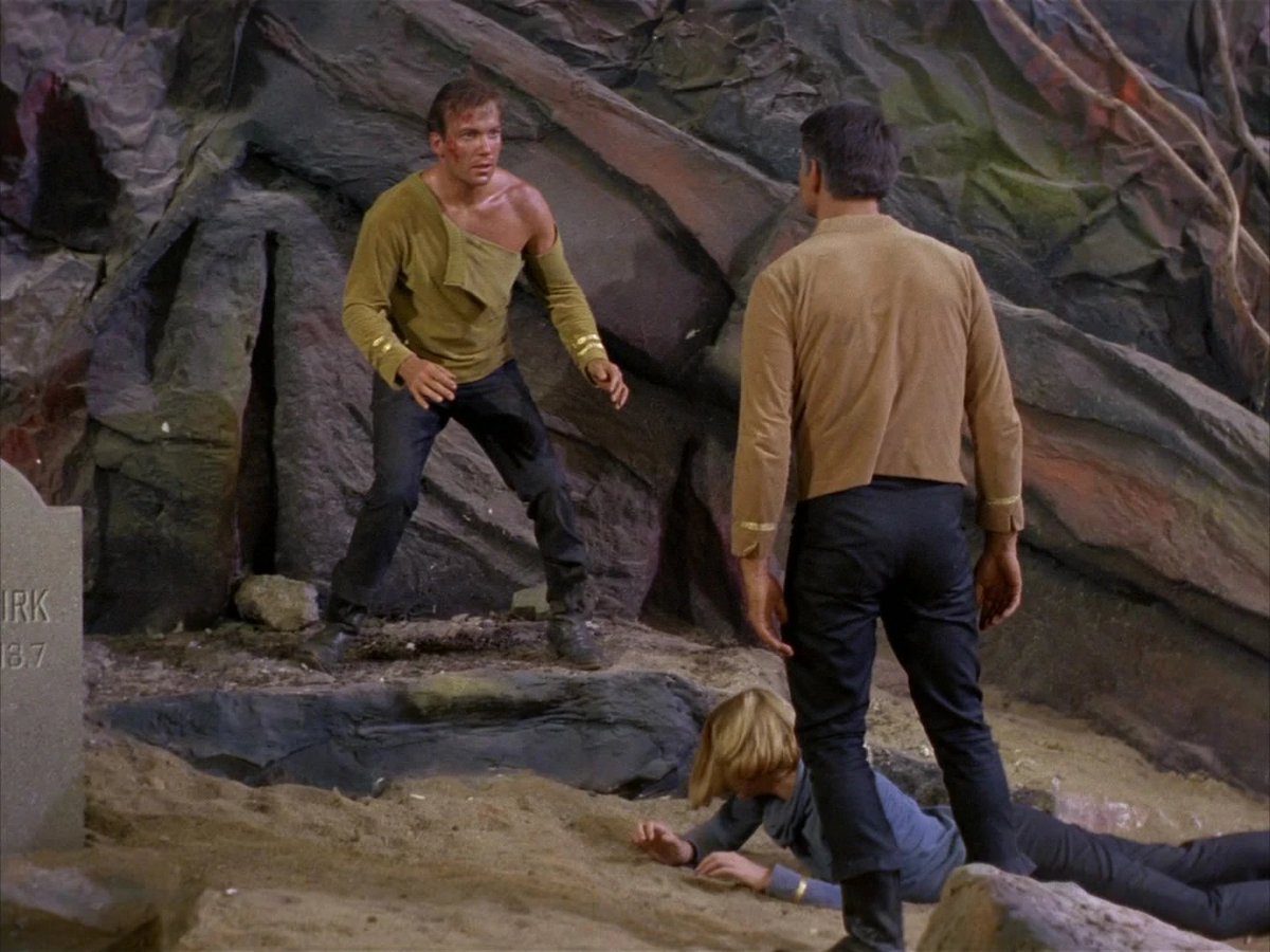 The second pilot is called Where No Man Has Gone Before, and is about Gary Mitchell getting God Powers and Going Mad. Kirk fights him, tears his shirt, it's all TOS as we know it.