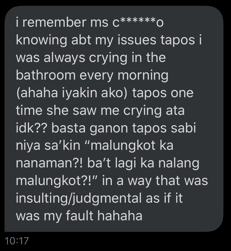 eto pa, insensitivity of teachers on issues.please dont hesitate to dm me, i'll gladly share ur story. thank you to all those who are speaking out.