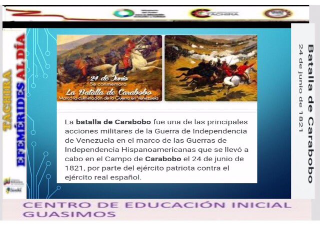 CEI Guasimos. Flayer Conmemoracion a la Batalla de Carabobo que se libro un 24 de junio de 1821 <a href="/guasimoscra/">Guásimos CRA</a> <a href="/clifpguasimos/">clifpguasimos</a> @cinicialtachira