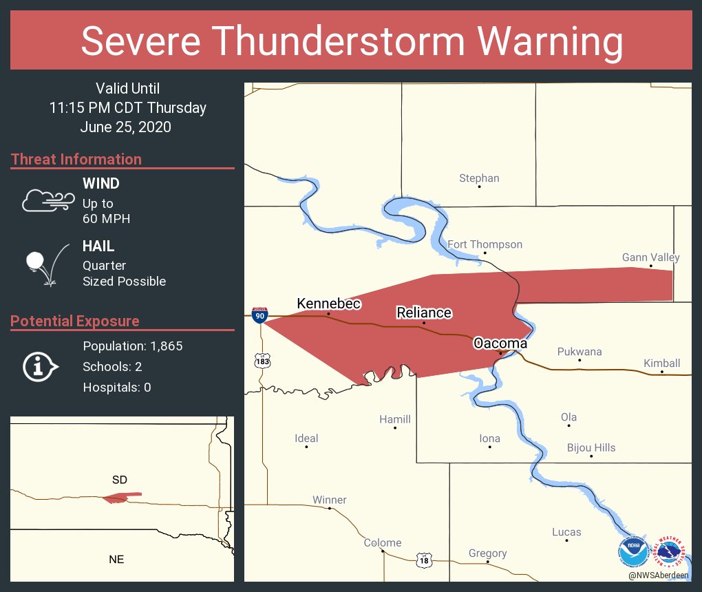 Severe Thunderstorm Warning including SD, Kennebec SD, Reliance