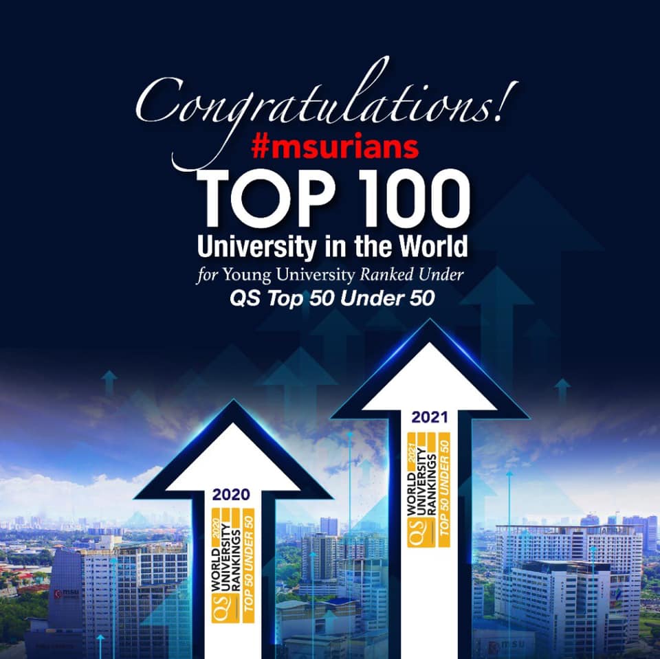 Delighted to share that MSU has now ranks at 81-90 in the QS 2021 World University Rankings Top 50 Under 50. Further reinforces our quality education ecosystem.
.
Congrats #MSUMalaysia! 🌺🇲🇾
.
#TopUniversity
#QSWorldUniversityRanking
#WorldUniversityRanking