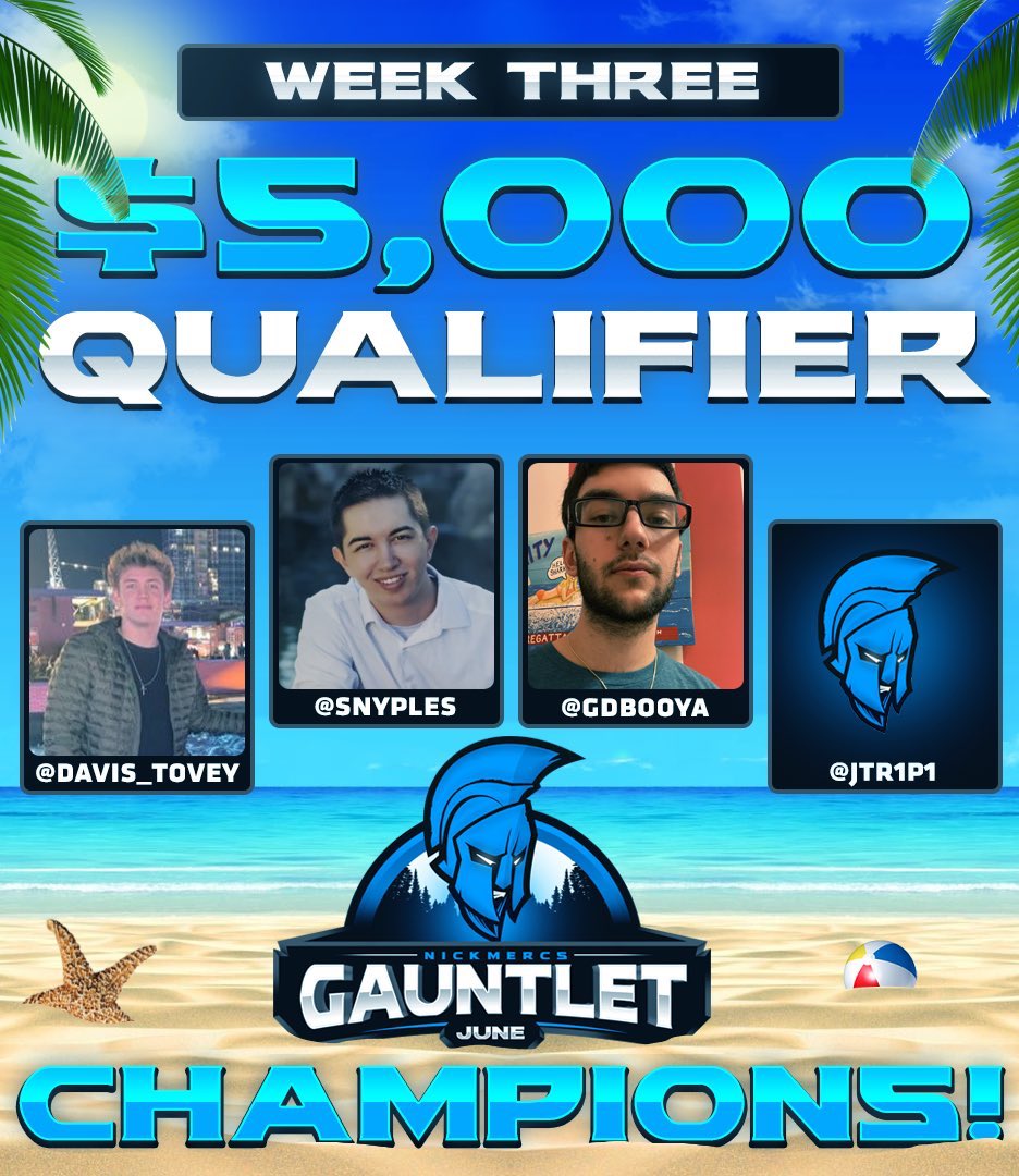 MFAMCentral's tweet photo. Congrats to your #MFAMGauntlet June Week 3 champions 🏆

🥇@GDbooya 
🥇@snyples 
🥇@Davis_Tovey 
🥇@jtr1p1 

Full final placements - https://t.co/hRKyWZ9F4e

GGs to everyone who played and a big thanks to @NICKMERCS and the mods for hosting another great tourney! https://t.co/v3BXTyzWt0