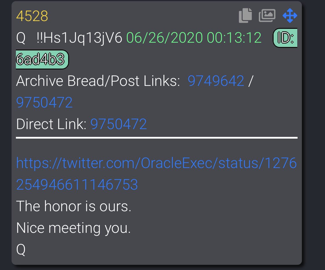 4528- https://twitter.com/OracleExec/status/1276254946611146753The honor is ours.Nice meeting you.Q