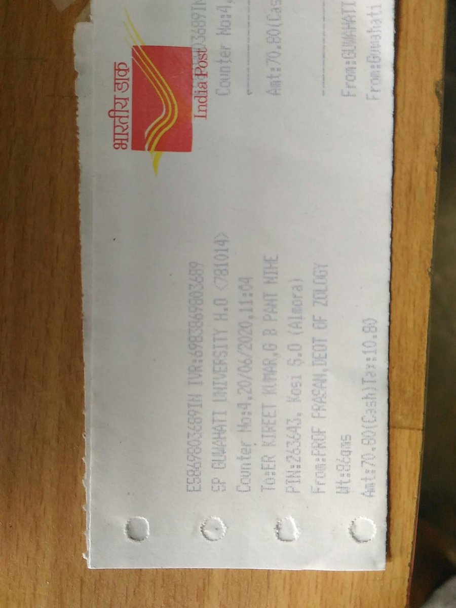 Lepardassam's tweet photo. @IndiaPostOffice @rsprasad 
Dear India Post, Speed Post consignment ES869803689IN booked on 20/06/20 at Guwahati University PO still not delivered. https://t.co/JfXr7Zfp2a