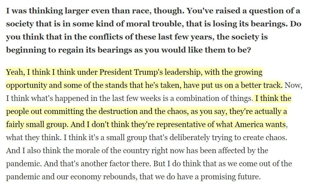 AG Barr with some much needed perspective: "I think the people out committing the destruction and the chaos, as you say, they're actually a fairly small group. And I don't think they're representative of what America wants, what they think."