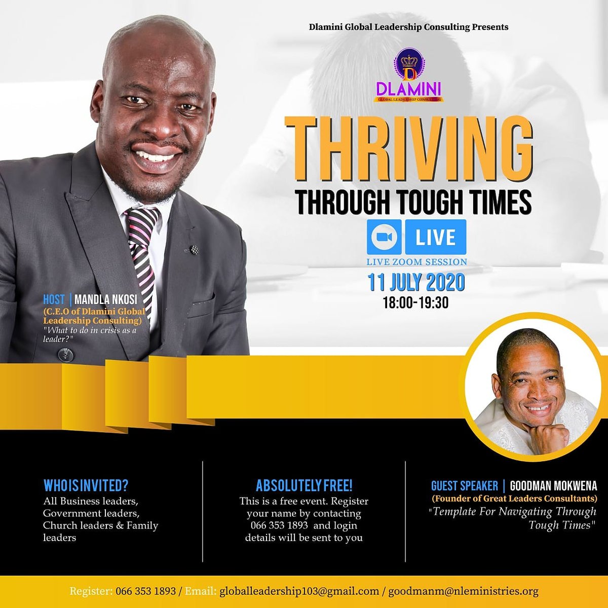 DlaminiGlobal's tweet photo. All business Leaders, Government Leader, Church Leaders and Family Leaders. Topics to cover: What to do in Crisis as a Leader &amp; Template for Navigating Through Tough Times. DON'T MISS THIS!!👇 https://t.co/0gwtOVL4de