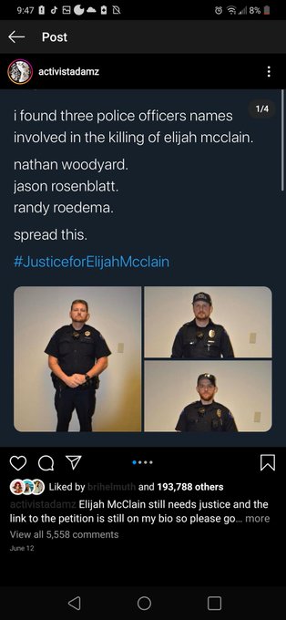 We absolutely need justice for ELIJAH MCCLAIN...SAY HIS NAME!  #JusticeForElijahMcClain #JusticeForElijah<a href="/tag/justiceforelijah"class="tags"><span>#justiceforelijah</span></a><a href="/tag/nojusticenopeace"class="tags"><span>#nojusticenopeace</span></a><a href="/tag/blm"class="tags"><span>#blm</span></a><a href="/tag/jus"class="tags"><span>#jus</span></a>