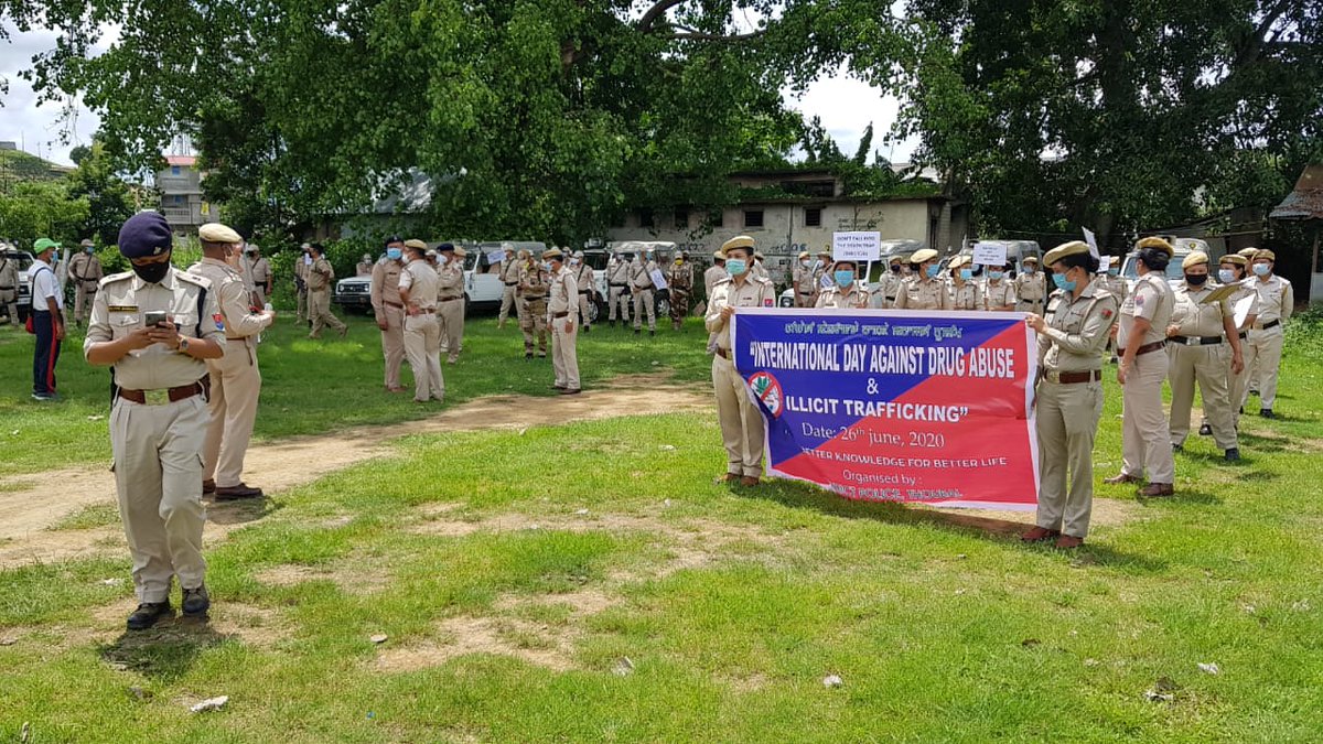 PoliceThoubal's tweet photo. District Police Thoubal under the leadership of SP Dr. S Ibomcha Singh conducting a march for awareness on International Day Against Drug Abuse and Illicit Trafficking with theme " Better Knowledge for Better Life" @NBirenSingh @LMKhaute https://t.co/ZSFzeP717r
