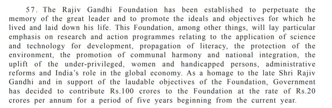 SureshNakhua's tweet photo. Budget speech document from 1991

Page 16, Para 57. 

Finance Minister Manmohan Singh gave 100 cr to RG Foundation, 20 cr a year for five years.

This is how #CongressLootsIndia https://t.co/DT697E4lm5