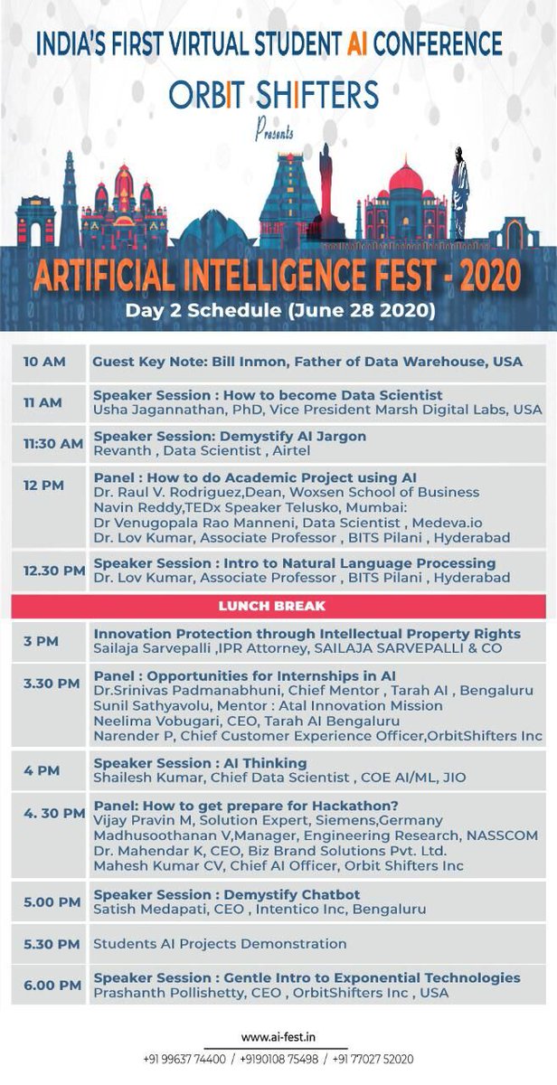 OrbitShifters's tweet photo. India's First Virtual Student AI Conference " AI FEST 2020"
Day 1 Schedule
For more details log on to https://t.co/sU3ixwmMUr https://t.co/DEZ1xvLQF0