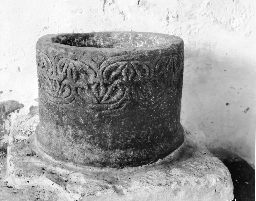 Others are 'new' additions: the 12th-century font at Llantrisant, Anglesey is quite ancient, and looks like it has always been there... However, the original Romanesque font went missing when the church closed in the 1970s4/7