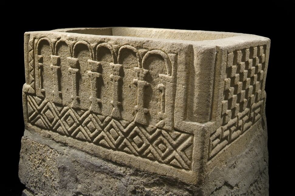 Some fonts may not have started out as fonts at all... At Llanbeulan, Anglesey, the oldest part of the church is tucked behind pews at the west end. It’s a hefty, rectangular font richly carved with arcades and chevrons. And was possibly carved as early as the 11th century.6/7