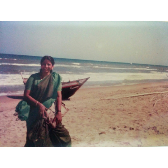 This picture of hers is my favourite, Appa clicked it after she finished one of the shows with AIR (she used to host one over weekends). I still have this saree with me.