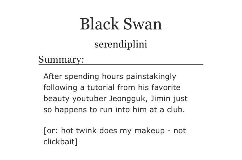 jikook - cute and fluffy- jk is a mua youtuber- jimin dances- some smut ngl - one shot  https://archiveofourown.org/works/21904675#main