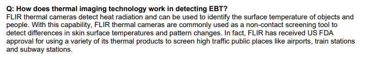  $FLIR also has FDA approval for monitoring skin temperature, very few (if any) other imagining companies have this. It is especially great when selling their solutions to airports, schools, subways, the gov't, etc. https://www.flir.com/discover/public-safety/faq-about-thermal-imaging-for-elevated-body-temperature-screening/ #stocks  #StockMarket  #investing  #invest