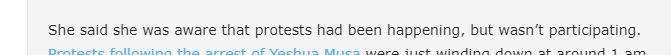 It is very well likely she was involved in the riots and got caught up in the moment and probably fell on her face / neck despite her statement that she wasn't involved. She knew it was happening and drove in the middle of the rioting on State street?