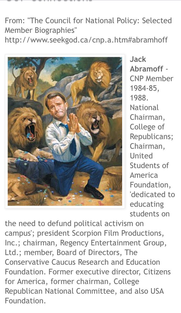 Before the Bust: Jack Abramoff's GOP Connections 13/08/09 http://aconstantineblacklist.blogspot.com/2009/08/jack-abramoffs-gop-connections.html?m=1