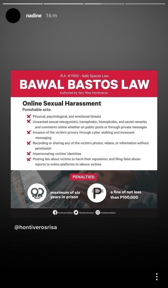 Know your rights. Online sexual harassment is punishable by law. nadine igs/hontiverosrisa (June 26, 2020)