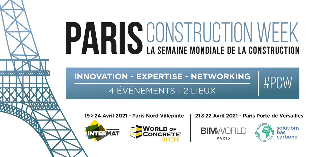 intermatparis's tweet photo. [Paris Construction Week]

Grande première, la Semaine Mondiale de la Construction réunira quatre événements complémentaires : #IntermatParis et le @WorldofConcrete Europe, @bim_world &amp; Solutions Bas Carbone.

ℹ️ Informations: https://t.co/yTPNToygnv https://t.co/TsxlxUfXTQ