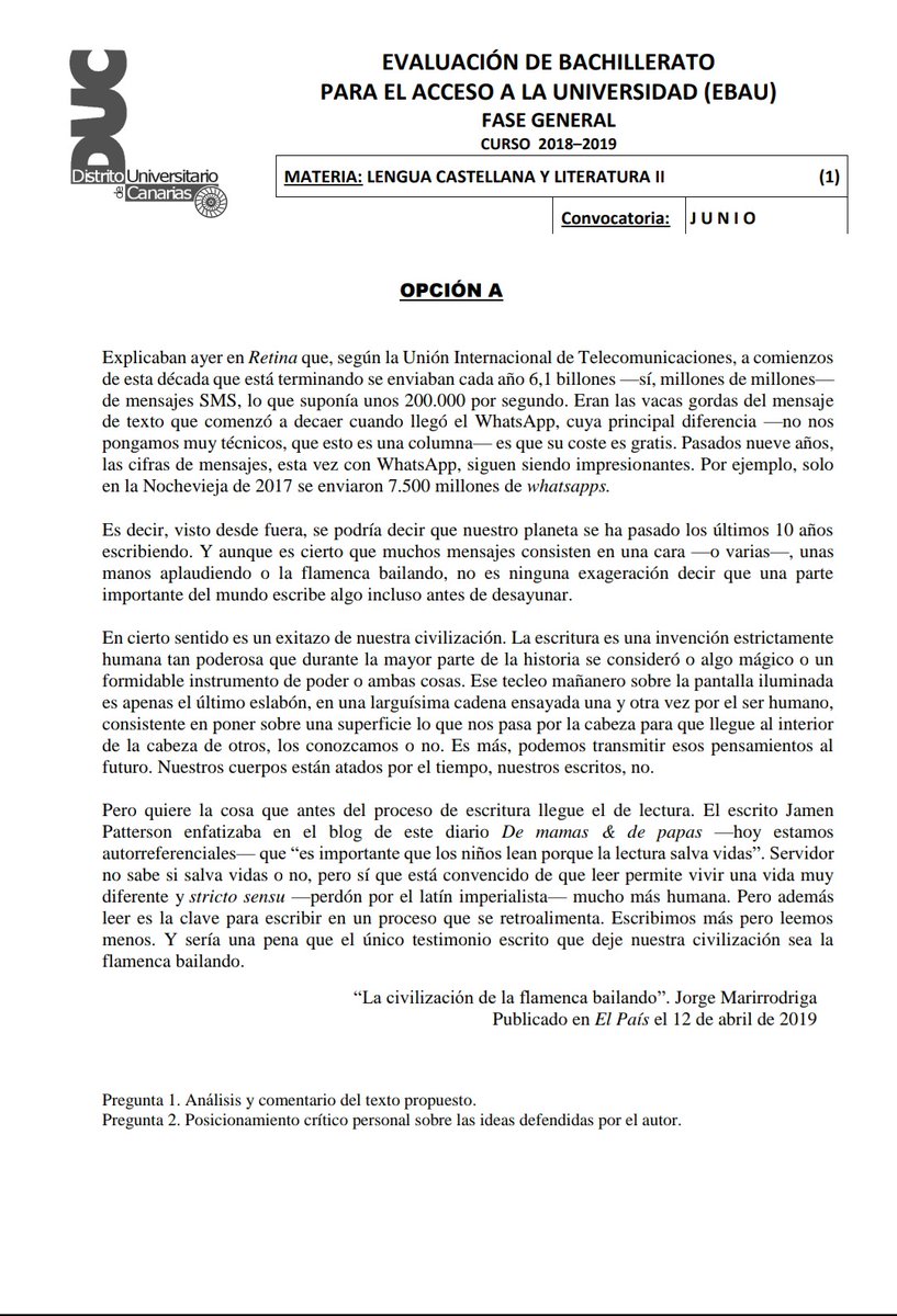 LuisPoves1's tweet photo. Cuando @Miguel_22hp te manda un examen de lengua de EBAU y piensas: ¿dónde está el resto? pero te das cuenta de que en Canarias tienen hora y media para hacer eso y tú en el mismo tiempo, tienes que hacer lo mismo y otras 4 preguntas. https://t.co/eRKVLU7lRU