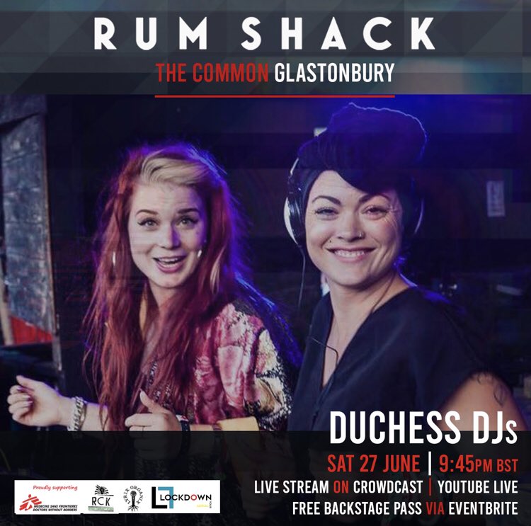 Duchess DJs (@duchessdjs) on Twitter photo Catch up tomorrow night 9:45 doing a live set for <a href="/Rumshack1/">Rum Shack Glastonbury</a> <a href="/GlastoTheCommon/">The Common</a>! We might not be able to party in the field but that won’t stop us! Catch up tomorrow night 9:45 doing a live set for <a href="/Rumshack1/">Rum Shack Glastonbury</a> <a href="/GlastoTheCommon/">The Common</a>! We might not be able to party in the field but that won’t stop us!