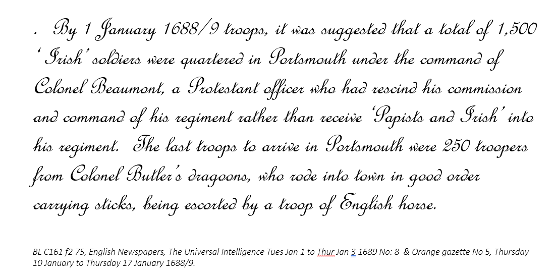 The 2nd misconception is that all the soldiers were Catholic, between the 7 and 10 December six Protestant officers from the Irish foot guards gave up their commissions, the regiment was later found to contain over 150 Protestant soldiers on its arrival at Portsmouth  #EMQuon 8/16