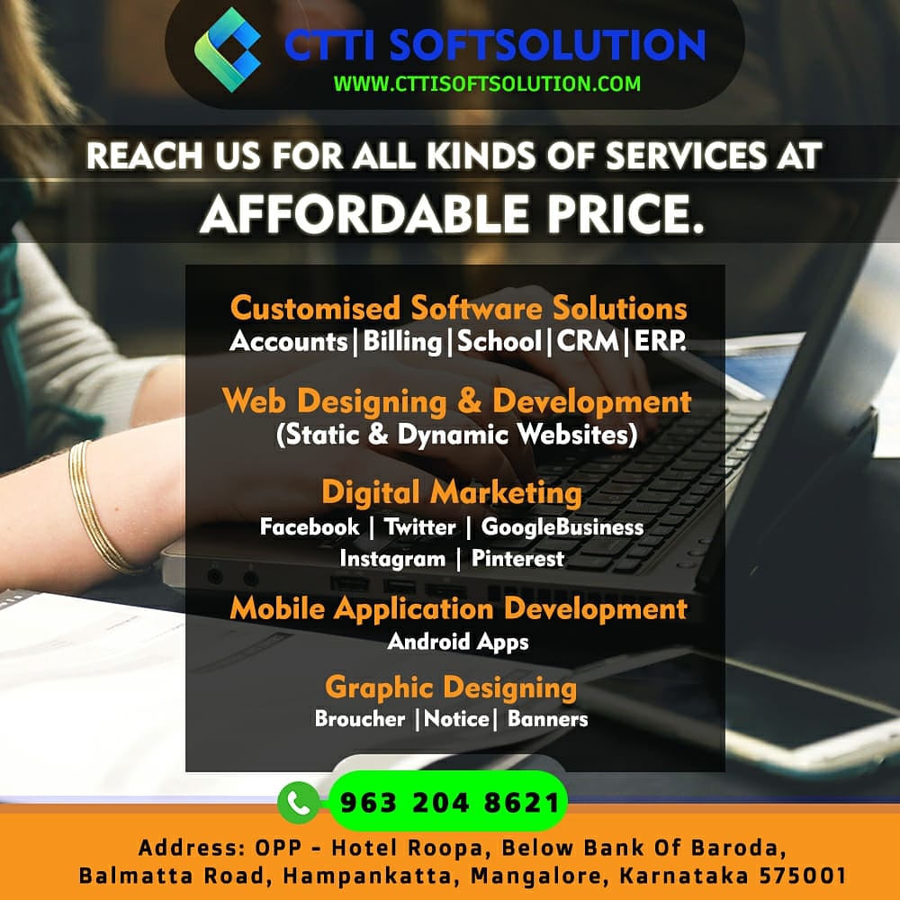 CTTISoftSoluti1's tweet photo. Sell your products on line. Earn more.
#customized_software_solution
#software_at_affordable_cost
#social_media_marketing
#web_designing_and_development
#BPO_and_Call_Center_services
#Facebook  #instagram #Twitter #marketing
#software_solution_in_Mangalore https://t.co/6YFLnopA1R