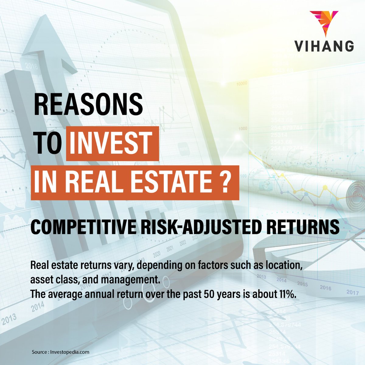 VihangGroup's tweet photo. Investing in #realestate gives you a physical asset that you will own and can potentially result in a significant profit if you do it right.Compared to equities and bonds, real estate is much less volatile. #Investment #HigherReturns https://t.co/GyBrANHV17