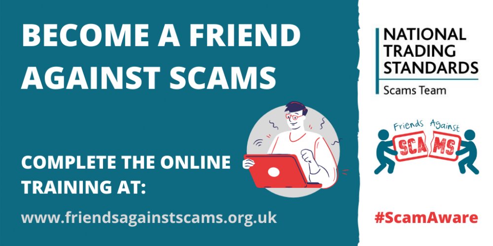 It’s time to take away the shame and take a stand against scams. As part of Scams Awareness Fortnight, why not complete the online training to become a Friend Against Scams today 👉👉 crowd.in/26xF9H #ScamAware