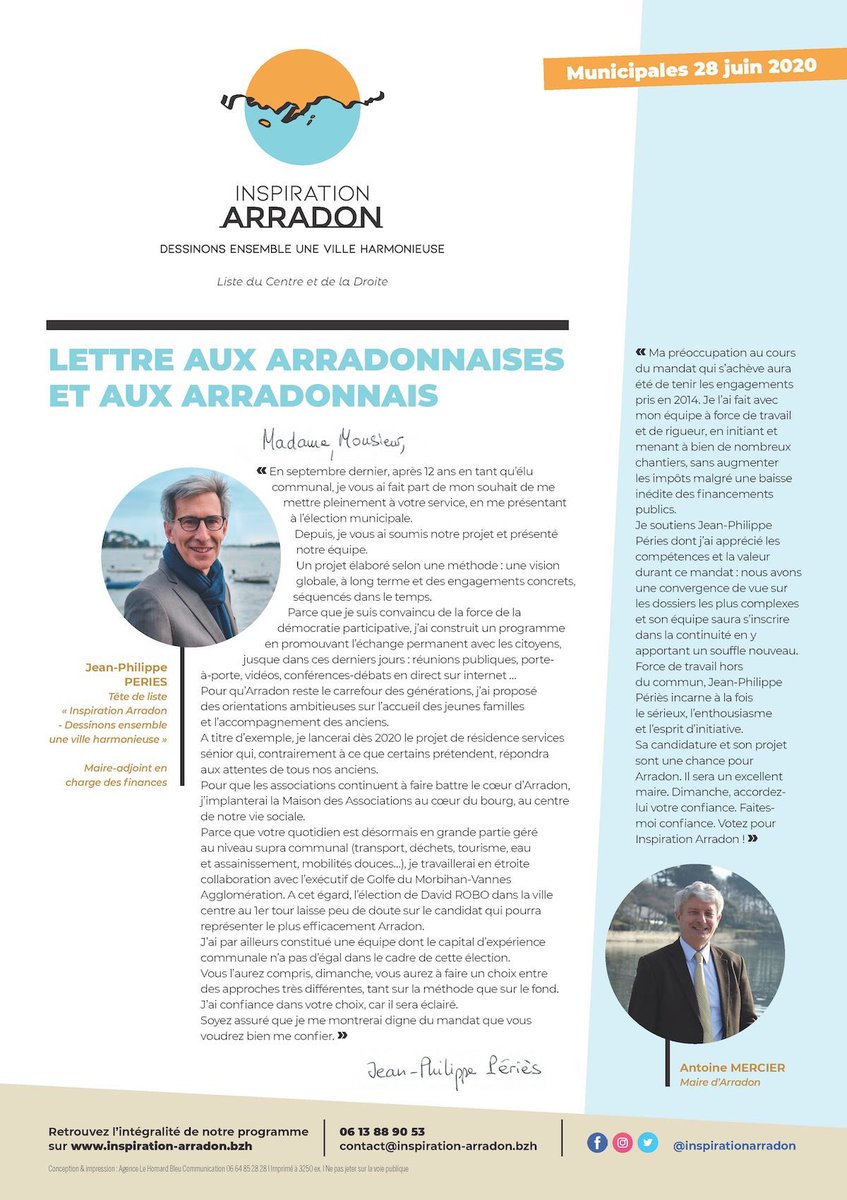JeanPhilPeries's tweet photo. [#Arradon] « Ce 28 juin, vous aurez à faire un choix entre des approches très différentes. J'ai confiance dans votre choix, car il sera éclairé. Soyez assuré que je me montrerai digne du mandat que vous voudrez bien me confier. » [JPP] 
https://t.co/snj3QLPZ48
#municipales2020 https://t.co/yOfwBde1Xd