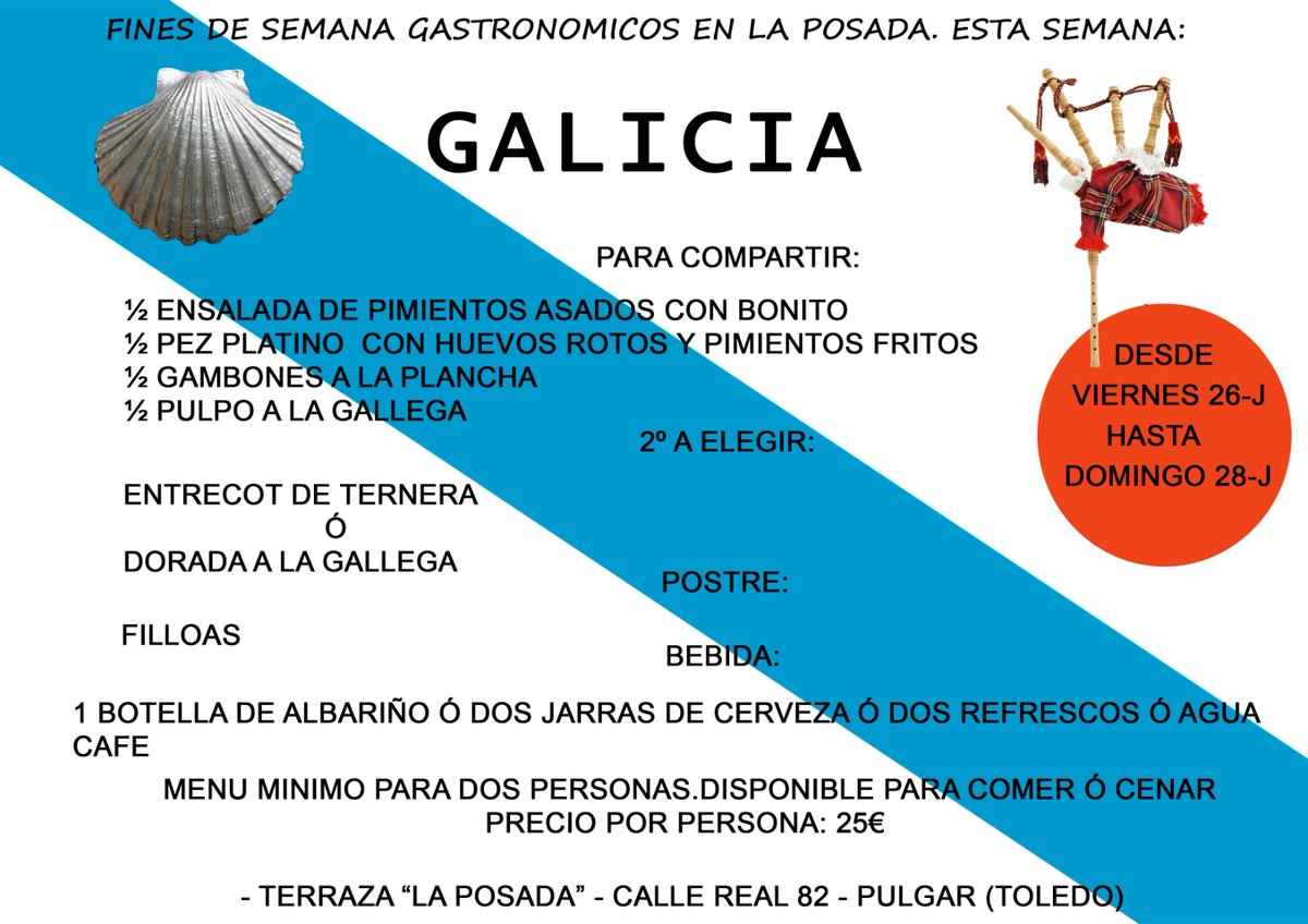 Fin de semana gastronómico: Galicia.
Puedes hacer ya tu reserva.