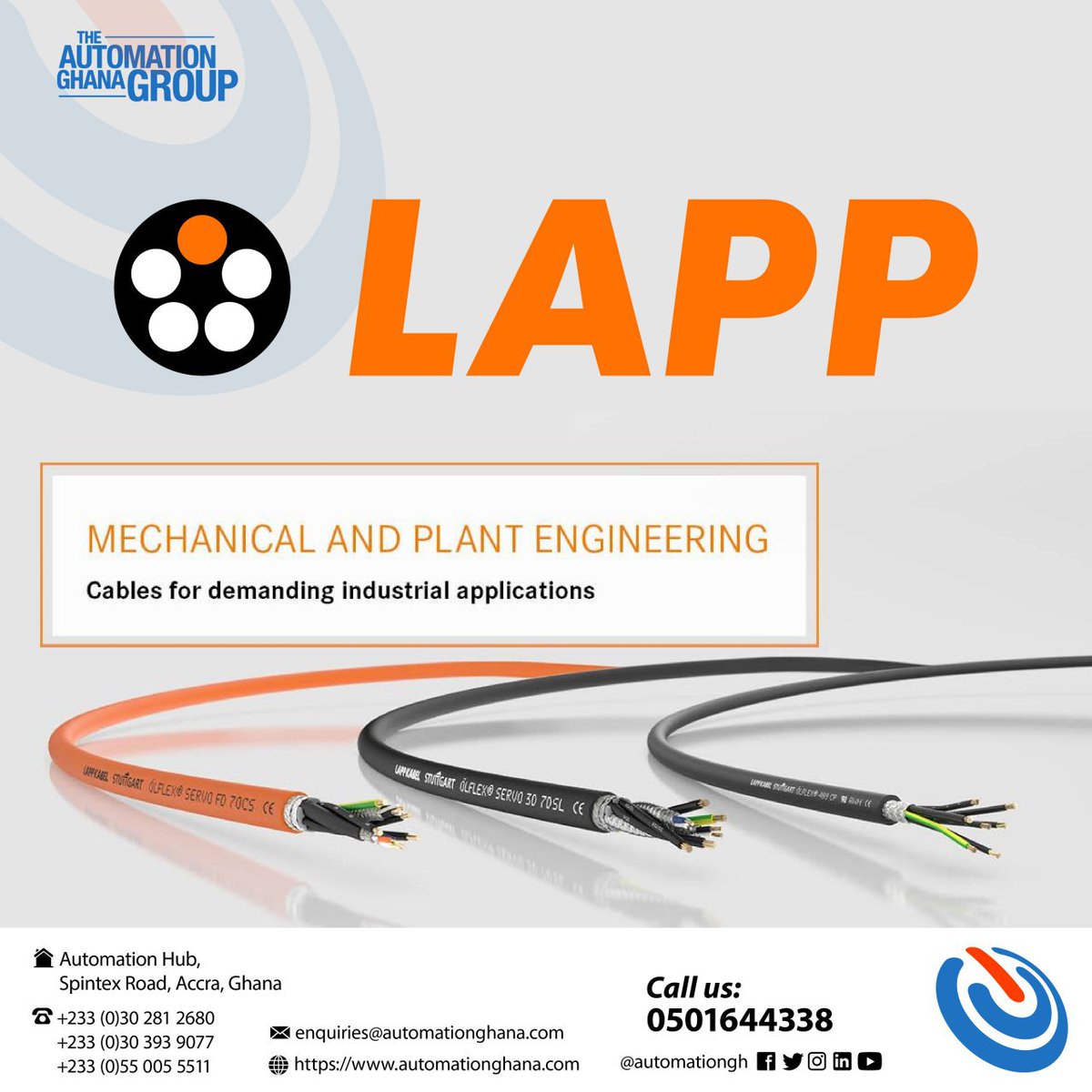 automationgh's tweet photo. For authentic German made #Lapp cables ...
Simply call - 050 164 4338 to purchase or place your order now.
#smartsolutions #lappcables #qualityproducts #taggstores https://t.co/PUPx6AqJC5