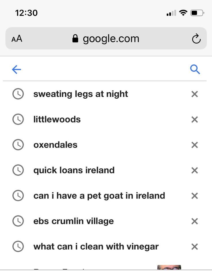 my mam’s recent google searches are truly incredible