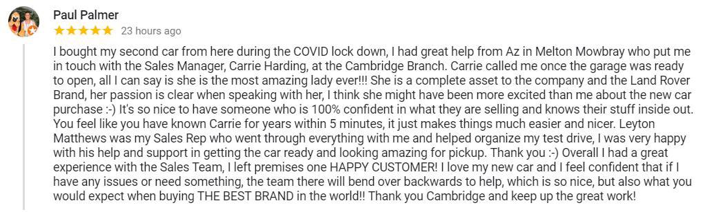 MMGLandRover's tweet photo. A glowing ⭐️⭐️⭐️⭐️⭐️ Google Review for Marshall #LandRover #Cambridge. Top job Carrie! 👍🏼👏🏼 https://t.co/BwM1R2dahp