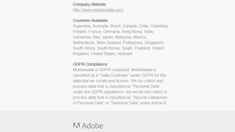 Adobe, the data broker: https://twitter.com/WolfieChristl/status/1198739105275875328Mobilewalla, a smallish data broker, says it has "2+ years of historical persistence data per device", or even 4 years, according to its website.And mobilewalla claims to be GDPR compliant, which is almost certainly not the case.