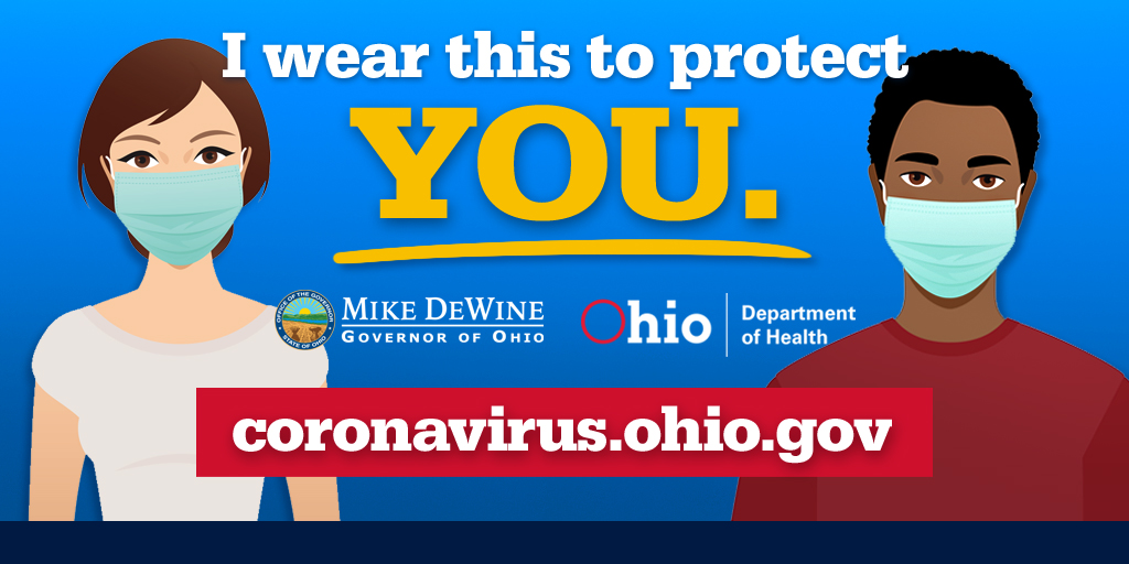 Wearing a mask is about protecting others. If you have #COVID19, a face covering will help reduce the chance that you will pass it on to someone else. It's that simple. #MaskUpOhio #StaySafeOhio #InThisTogetherOhio #ResponsibleRestartOhio