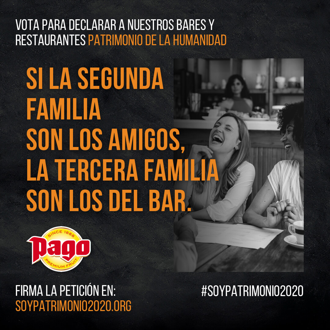 ZumosPago's tweet photo. En Pago estamos siempre al lado de nuestros Bares. Por eso apoyamos la iniciativa #soypatrimonio2020 para que nuestra hostelería sea declarada Patrimonio de la Humanidad.
Entra en https://t.co/uXFc9xUKDF y démosle a nuestros bares el apoyo que se merecen. https://t.co/ZahgRQiHyg
