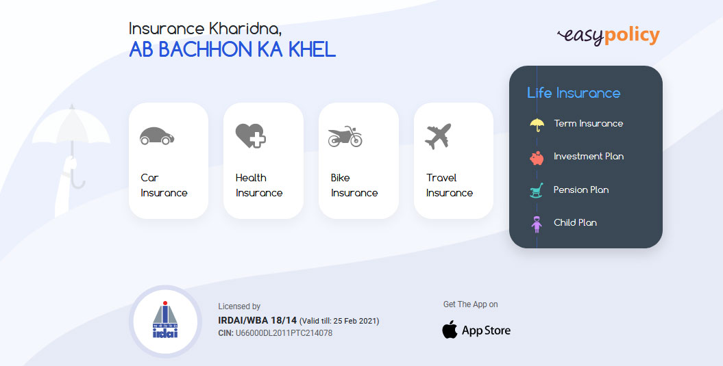 Easypolicy's tweet photo. #Insurance Kharidna, AB BACHHON KA KHEL
🖱 https://t.co/a3MB2eOSdM 📞 1800-313-3279
👉 Get #Insurance_quotes from 24 #insurance_companies. So you can choose the correct product for yourself and save Money!! #Easypolicy https://t.co/J4LwxrrYzb