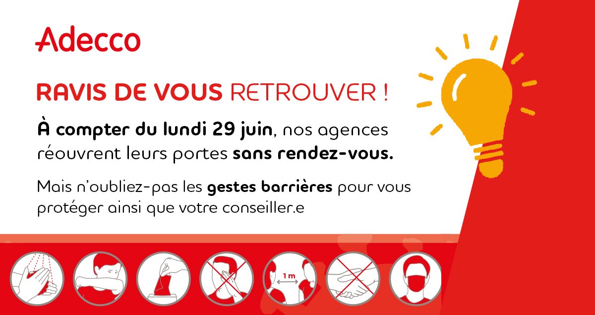 [ #Actualité 📢 ] - Nous sommes ravis de vous annoncer que votre agence Adecco réouvre ses portes au public, sans rendez-vous ! 🤝