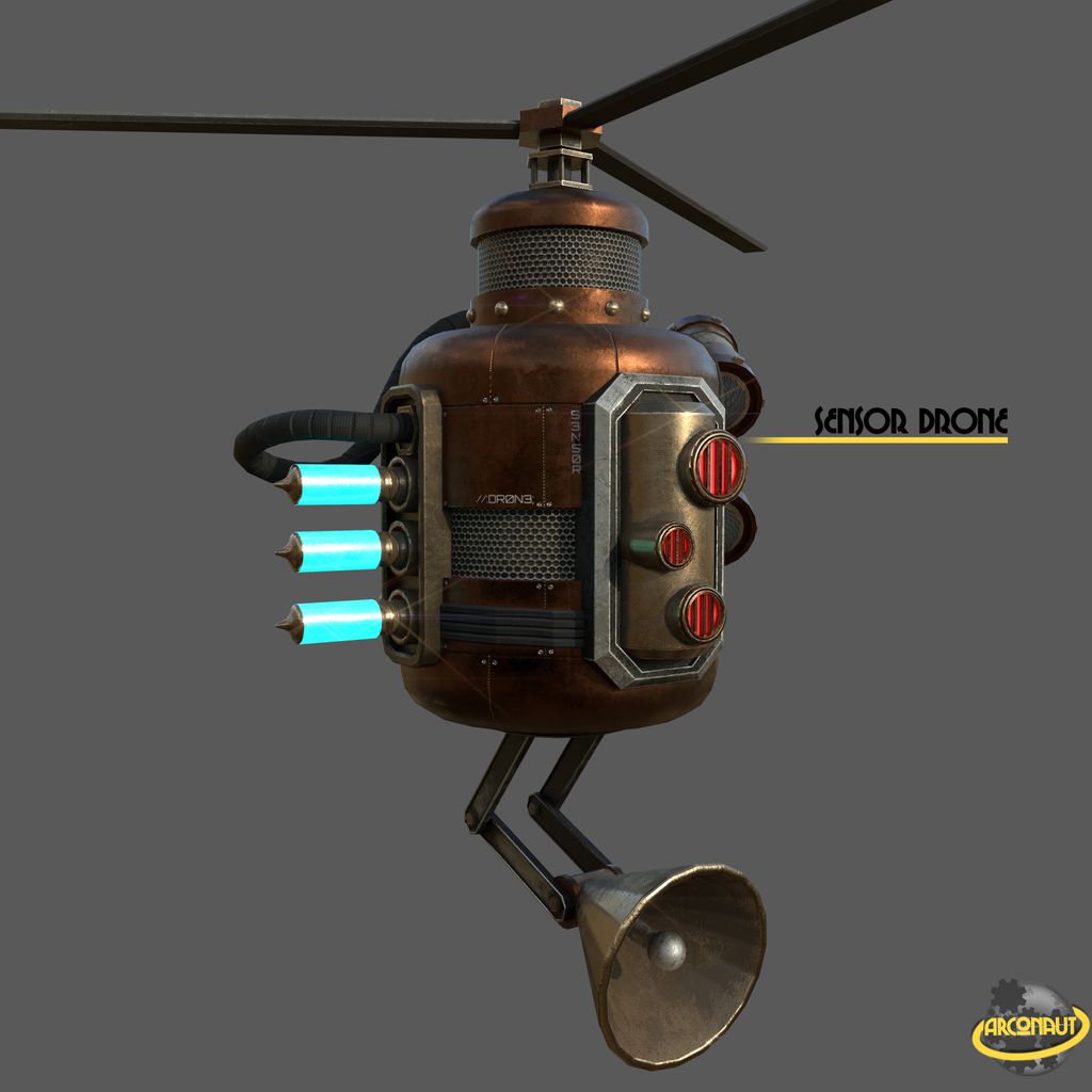 GrymTitan's tweet photo. The Sensor Drone, initially developed for surveillance of civilians, if it detects you, it will immediately alert all nearby robots of your location.
#gamedev #indiedev #gaming #Dev #steampunk #dieselpunk https://t.co/PWWoEtD0v5
