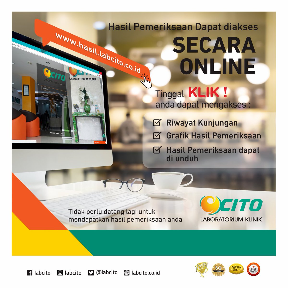 labcito's tweet photo. Hasil pemeriksaan dari Laboratorium Klinik CITO bisa diakses secara online.

Informasi lebih lanjut silakan hubungi nomor WA: 08112758028 (Chat Only)

#labcito #citomobileservice #medicalcheckup #mcu #tipsehat #gayahidupsehat https://t.co/hq0SBn6VcH