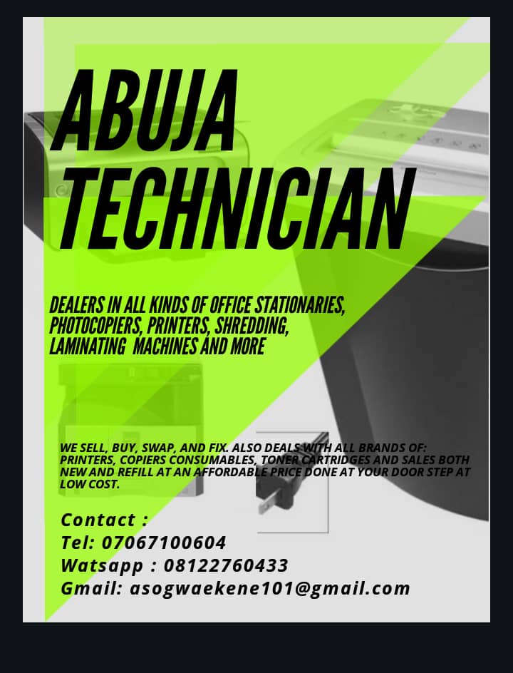 AbujaTechnician's tweet photo. ARE YOU IN NEED OF HELP WITH OFFICE STATIONARIES/SUPPLIES, COPIER SERVICE, MAINTENANCE AND REPAIRS?*

Well, Look No Further!

• Buy

• Sell

° Swap

° And repair

#AbujaTwitterCommunity https://t.co/1Ytzwm1Nzm