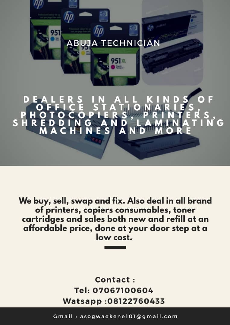 AbujaTechnician's tweet photo. ARE YOU IN NEED OF HELP WITH OFFICE STATIONARIES/SUPPLIES, COPIER SERVICE, MAINTENANCE AND REPAIRS?*

Well, Look No Further!

• Buy

• Sell

° Swap

° And repair

#AbujaTwitterCommunity https://t.co/1Ytzwm1Nzm