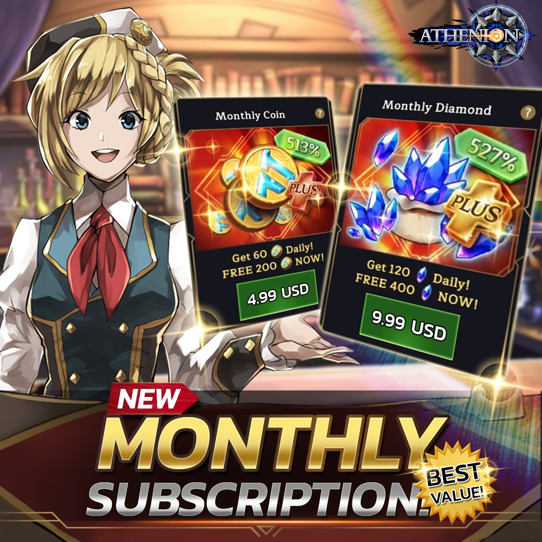 Athenion_Global's tweet photo. We will have 2 new Monthly Subscription🤩

💰 1. Monthly Coin only 4.99 USD!!

💎2. Monthly Diamond 9.99 USD!!

Join us! 🔗 https://t.co/1QxBrtRPIu

#athenion #tcg #ccg #cardgamedesign #cardgame #mobilegame https://t.co/uNRypLXl57