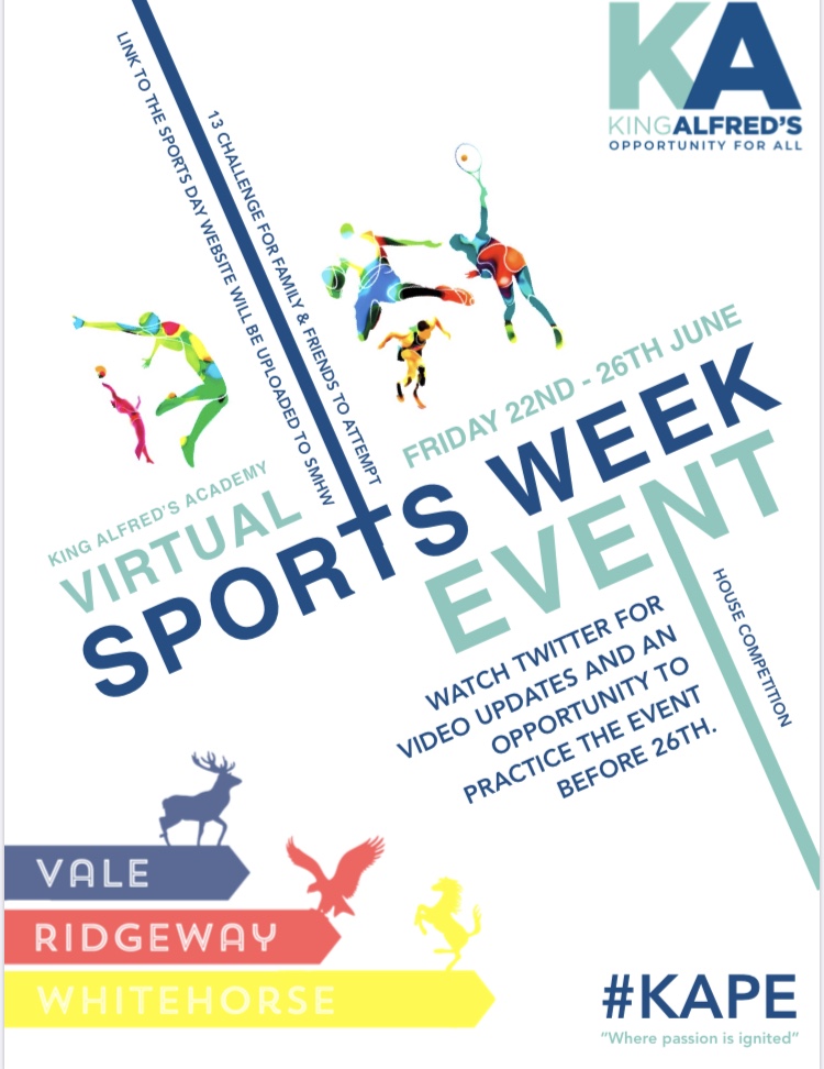 KingAlfredsPE's tweet photo. King Alfred's Academy Virtual Sports Day... Last day with three more challenges.

🏋️🏓🏀🏊🎬🚴‍♂️🥈🏇🚴‍♀️🎽 https://t.co/wMmzO9ywFA